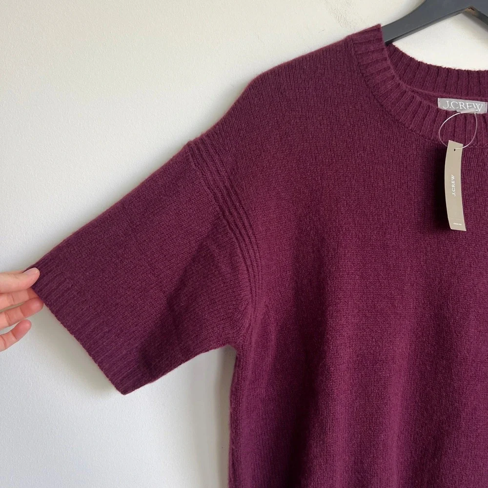 J.Crew Womens Oversized XS Lambswool‎ Short Sleeve Crewneck Sweater Burgundy